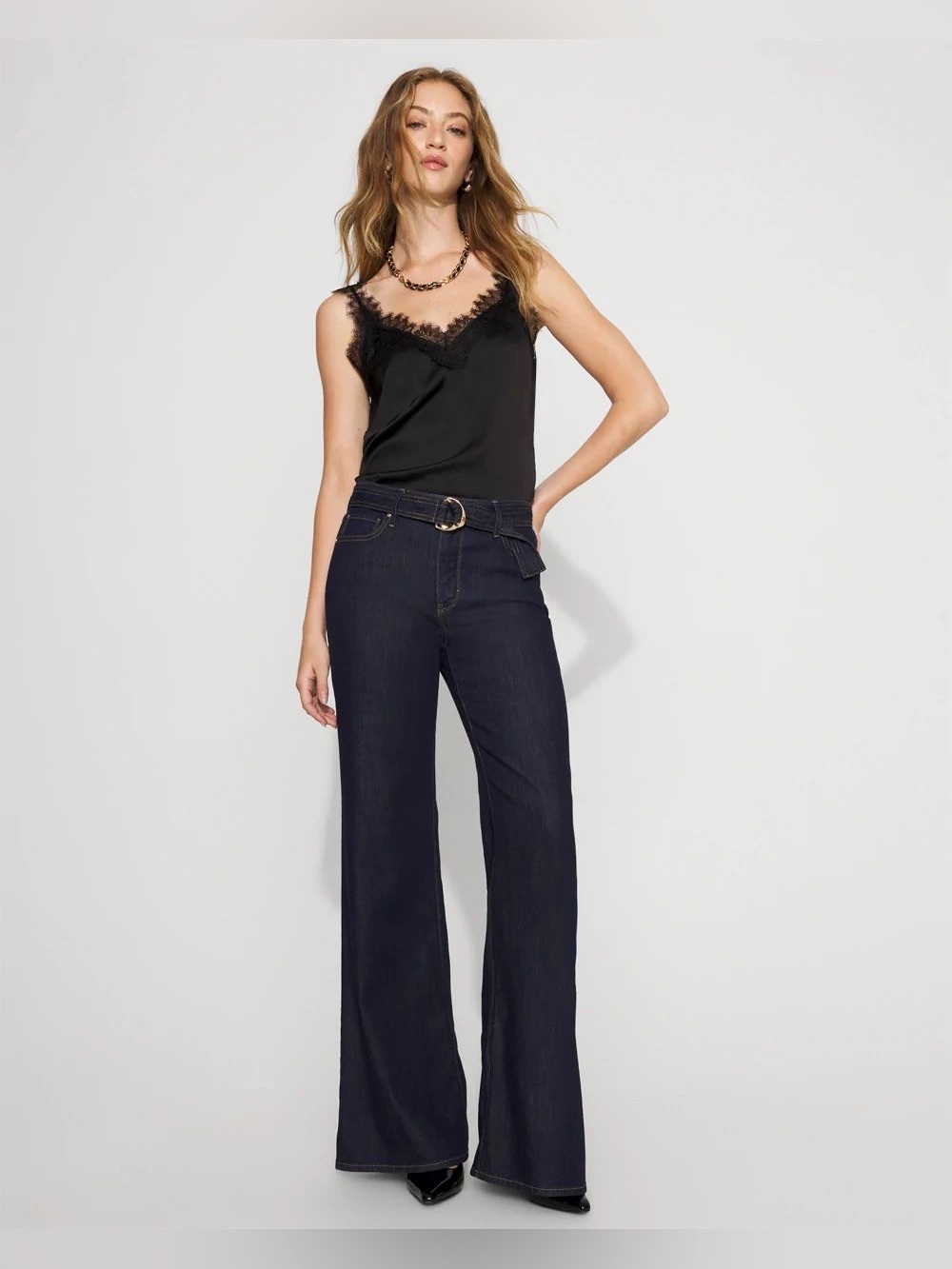 White House Black Market High-Rise Belted Wide-Leg Jean